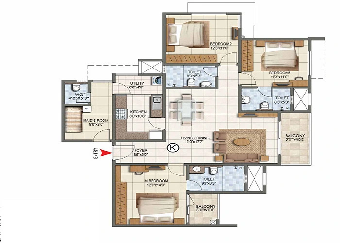 Featured Image of Prestige Lakeside Regent 3 BHK Floor Plan